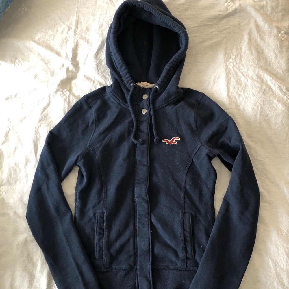 Hollister Navy Blue Jacket with Hood- Size Small
